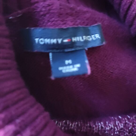 Tommy Hilfiger Merlot Knit Sweater Silver Metallic Womens M Ribbed Angled Collar - Picture 8 of 16